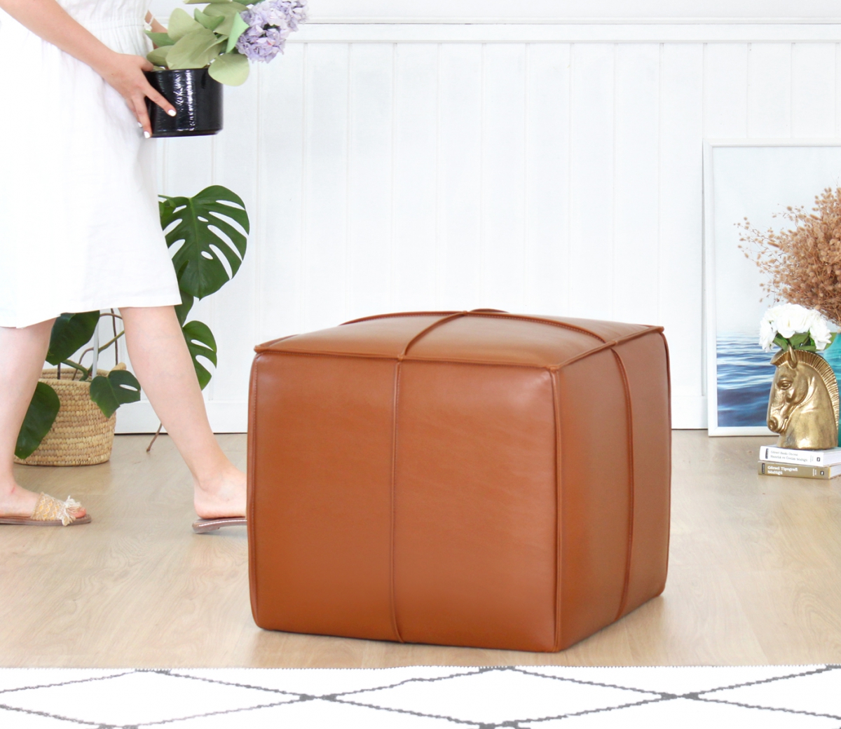 Ottowel Deri Puf - Taba