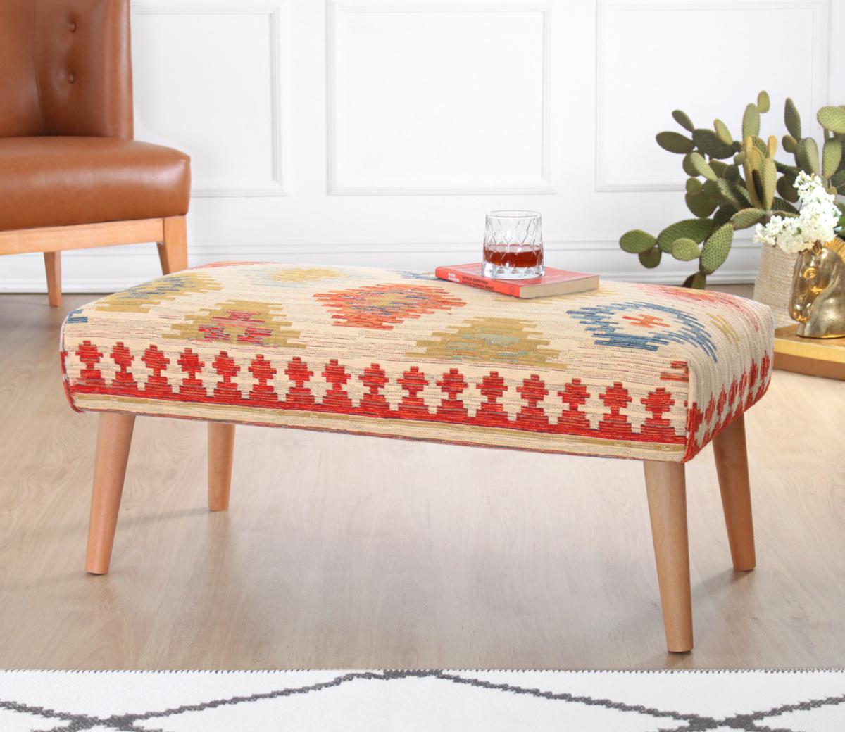 Beshir Kilim Bench Puf - Krem