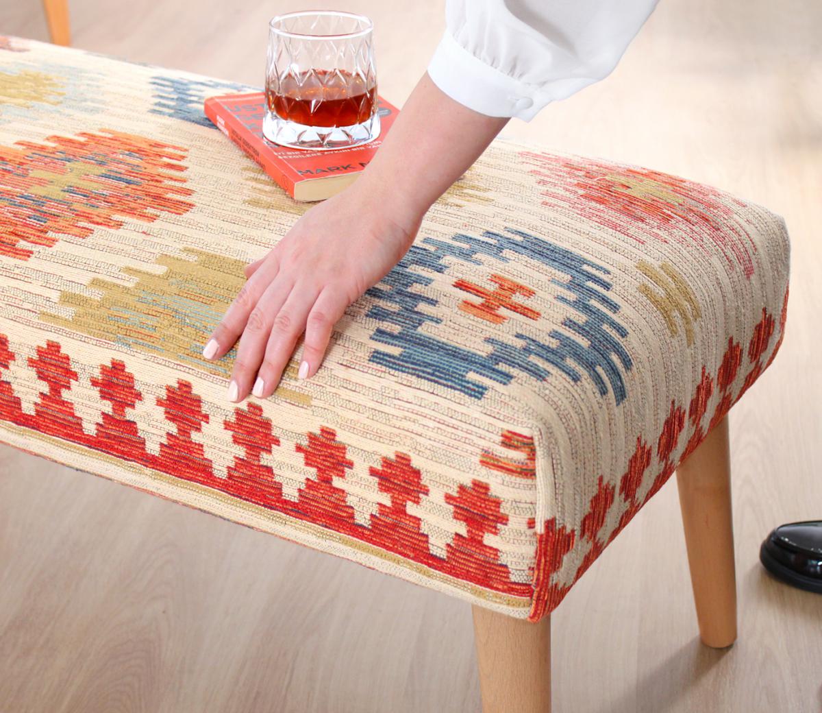 Beshir Kilim Bench Puf - Krem