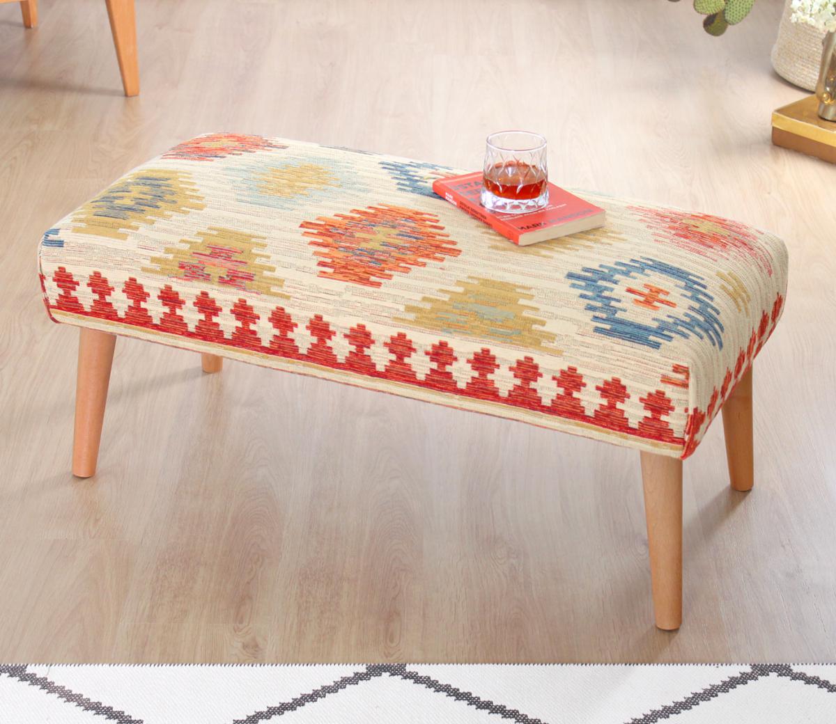 Beshir Kilim Bench Puf - Krem