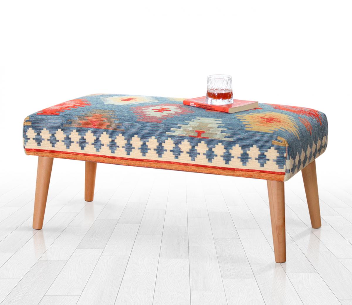 Beshir Kilim Bench Puf - Mavi