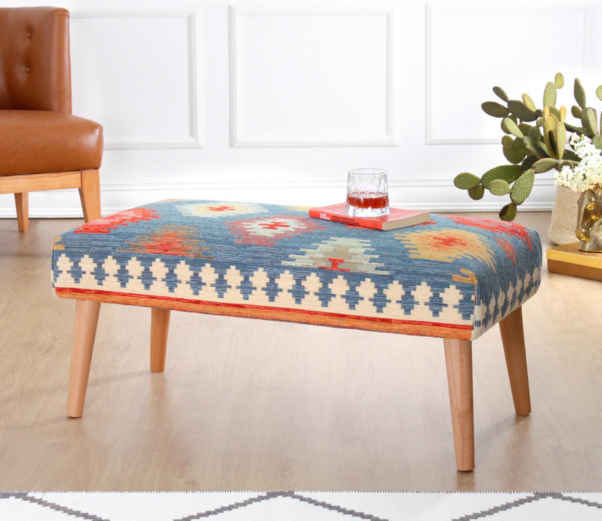 Beshir Kilim Bench Puf - Mavi