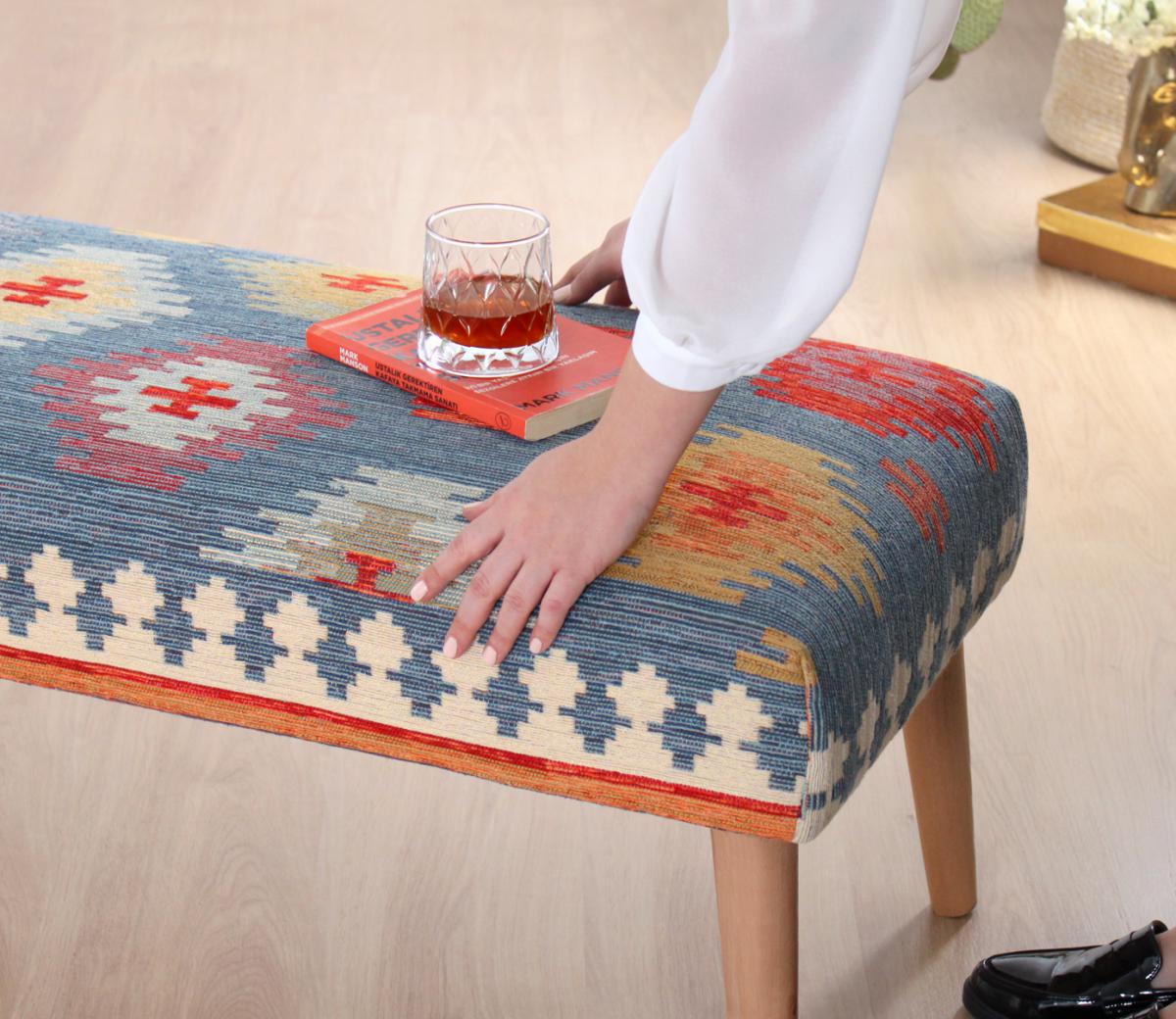 Beshir Kilim Bench Puf - Mavi