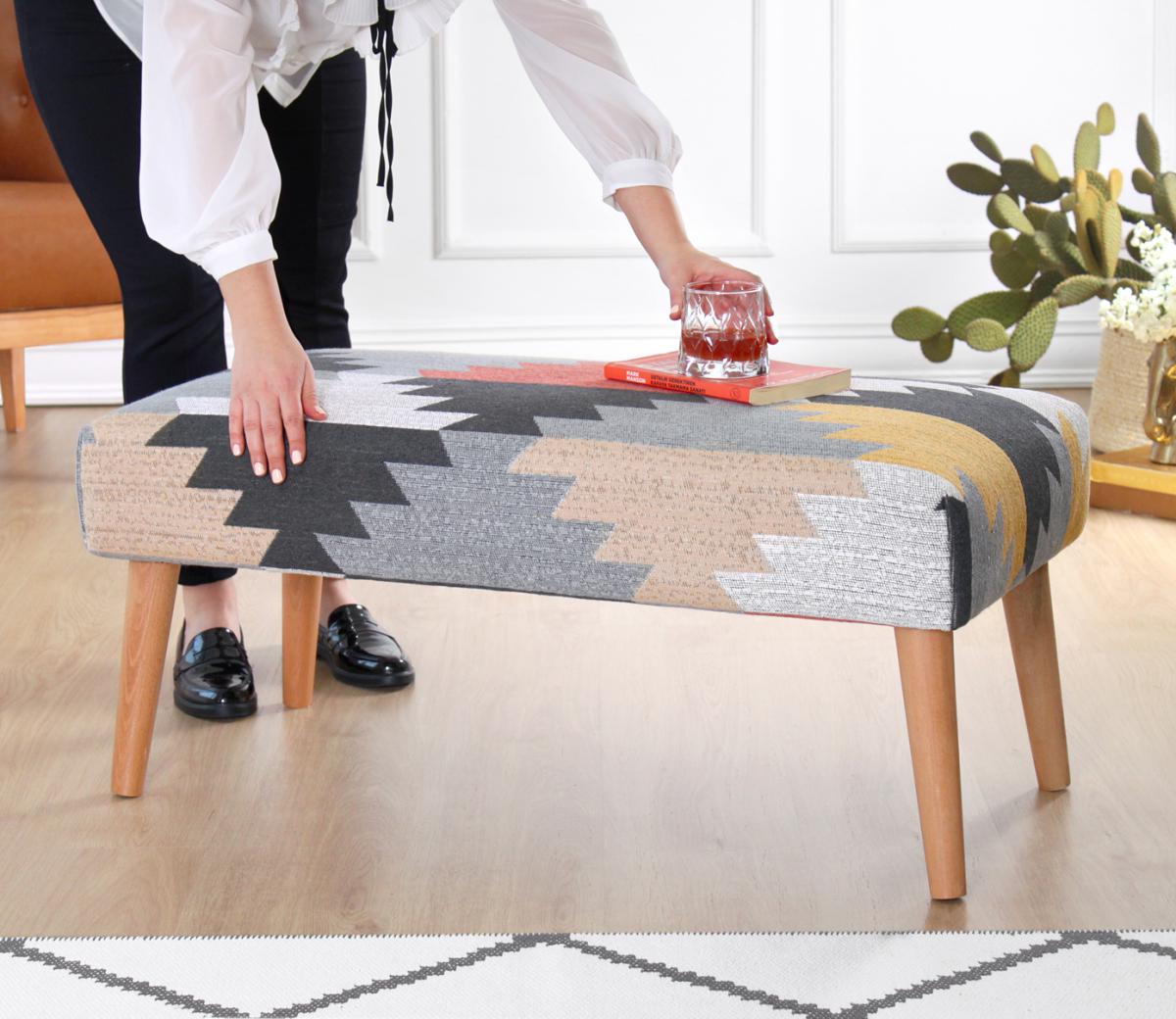 Beshir Kilim Bench Puf - Yaprak