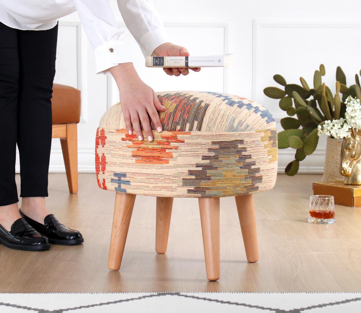 Sefian Kilim Puf - Krem